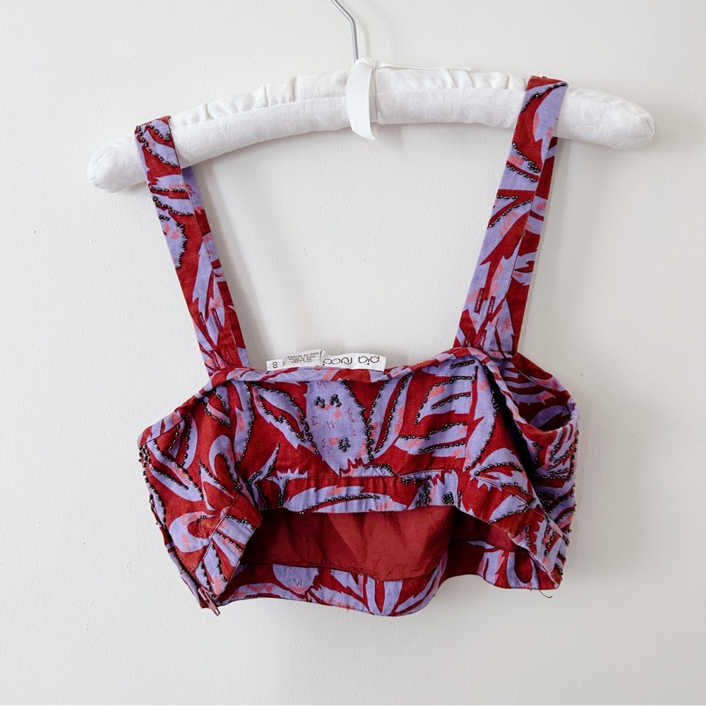 Vintage 100% Linen Pia Rucci Abstract Beaded Crop Top Sz 8 - Picture 2 of 9